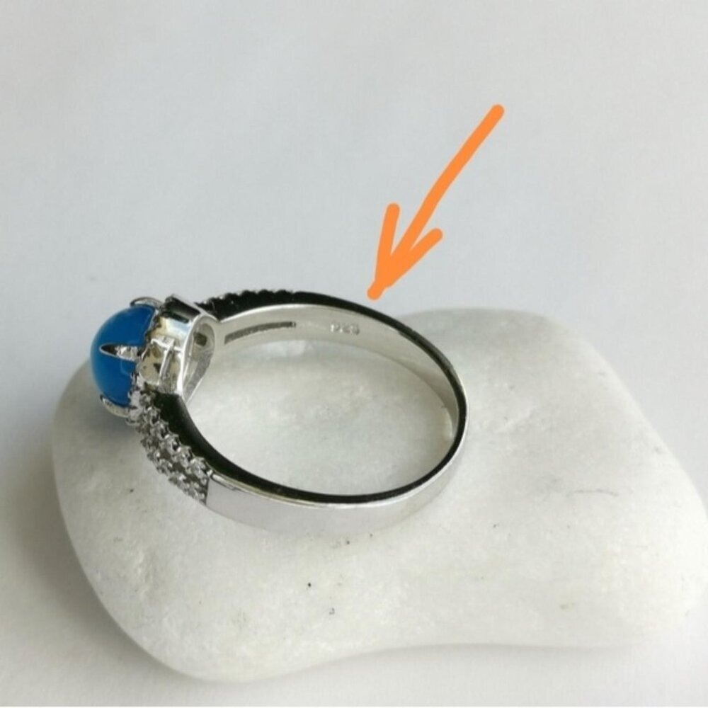 Blue Chalcedony CZ Halo ring sterling silver size 8 🆕 - Picture 4 of 7